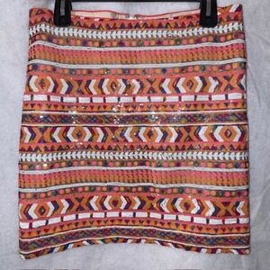 Banana Republic Multi Color Sequin Geometric Tribal Mini Skirt Size 10 Sparkly